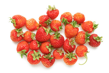 Top view of ripe strawberries isolated on white background.