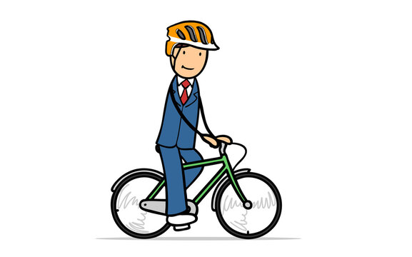 Gesch&auml;ftsmann beim Fahrrad fahren zur Arbeit mit Fahrradhelm