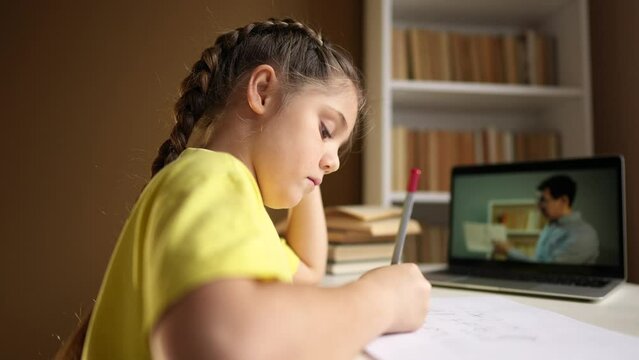 distance school. child at home in a lesson virtual. learning education coronavirus pandemic concept. kid learn online learning school. online learning at internet tutor study home. distance education