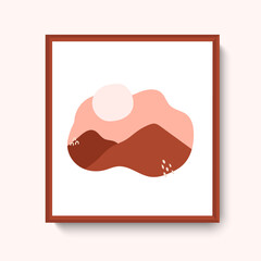 Minimalist mountain landscape. mid century abstract contemporary collage. boho illustration warm color palette