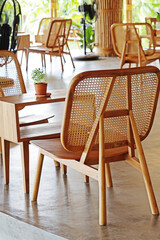 Decorative of the wooden reception table in restaurant