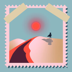 Vintage illustration in the form of a photo card attached to 