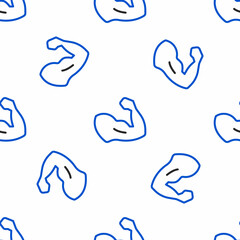 Obraz premium Line Bodybuilder showing his muscles icon isolated seamless pattern on white background. Fit fitness strength health hobby concept. Colorful outline concept. Vector
