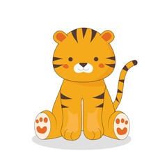 Cartoon baby tiger sitting. Vector illustration in flat style