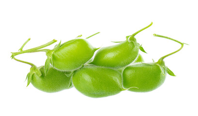 Green chickpeas in the pod, isolated on white background. Cicer arietinum. Clipping path.