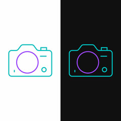 Line Photo camera icon isolated on white and black background. Foto camera. Digital photography. Colorful outline concept. Vector