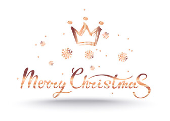 Golden Merry Christmas hand drawn lettering