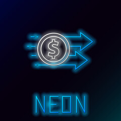 Glowing neon line Financial growth dollar coin icon isolated on black background. Increasing revenue. Colorful outline concept. Vector