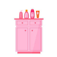 pink commode with cosmetics. bathroom interior element 
