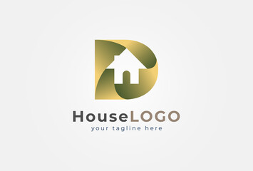 Initial Letter D House Logo, modern home style with gradient colour logo design. suitable for Architecture Building apps and company logos design, vector illustration - obrazy, fototapety, plakaty