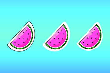 Vector illustration. Sweet watermelon. Set of stickers in comics style with different outline. Design for greeting cards, posters, patches and prints for clothes, flyers, emblems.