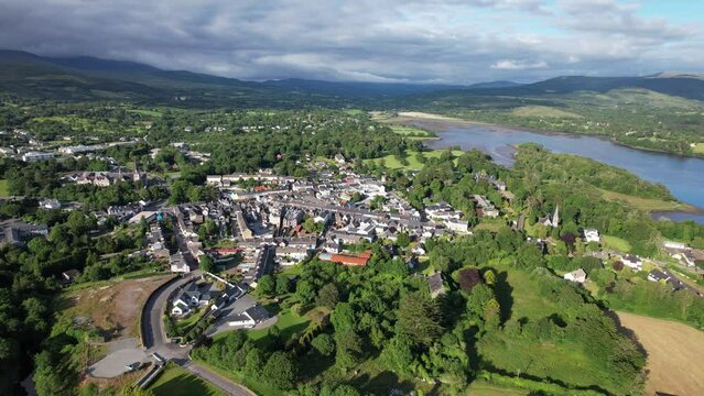 kenmare County Kerry Ireland high panning drone aerial view