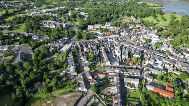 Kenmare County Kerry Ireland pull back reveal drone aerial view.