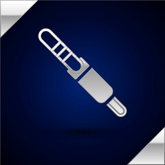 Silver Audio jack icon isolated on dark blue background. Audio cable for connection sound equipment. Plug wire. Musical instrument. Vector