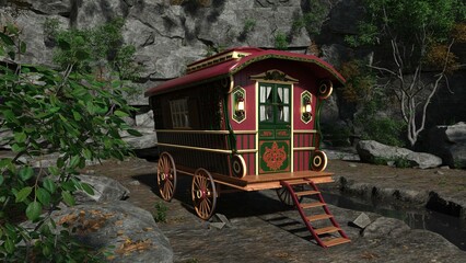 3D-illustration of a old fashioned hitsoric waggon - obrazy, fototapety, plakaty