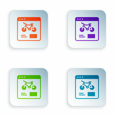 Color Bicycle rental mobile app icon isolated on white background. Smart service for rent bicycles in the city. Mobile app for sharing system. Set colorful icons in square buttons. Vector