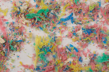 Close-up shot of frequent plastic, colored microplastic