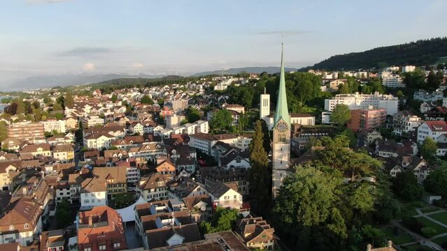 Drone view of Horgen town in the canton of Zurich in Switzerland