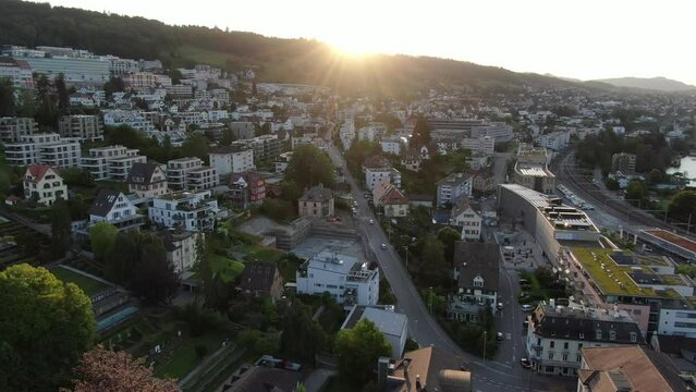 Aerial view of Horgen town in the canton of Zurich in Switzerland