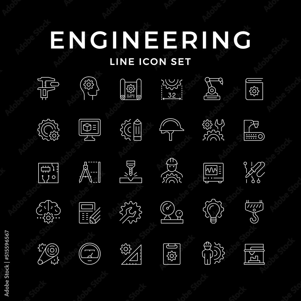 Wall mural set line icons of engineering