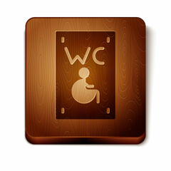 Brown Separated toilet for disabled persons icon isolated on white background. Handicapped accessible male and female WC. Wooden square button. Vector