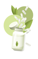 Dietary supplements, Natural vitamis, Herbal supplements. Vector illustration.