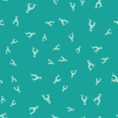 Green Glass bottle with a message in water icon isolated seamless pattern on green background. Letter in the bottle. Pirates symbol. Vector