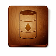 Brown Barrel oil icon isolated on white background. Wooden square button. Vector