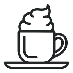 Cup with cream on saucer - vector sign, web icon, illustration on white background, outline style