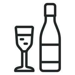 Glass closed bottle and glass, shot glass with wine - vector sign, web icon, illustration on white background, outline style