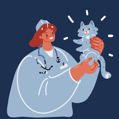 Cartoon vector illustration of Veterenar with a cat in his arms. Doctor for animals.