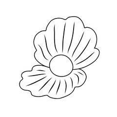 Pearl in the open shell simple outline doodle vector illustration, underwater sea life cartoon image for kids decor