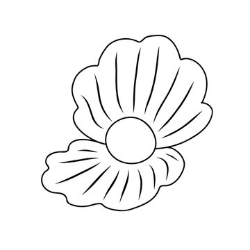 recommend clip art: Pearl in the open shell simple outline doodle vector illustration, underwater sea life cartoon image for kids decor