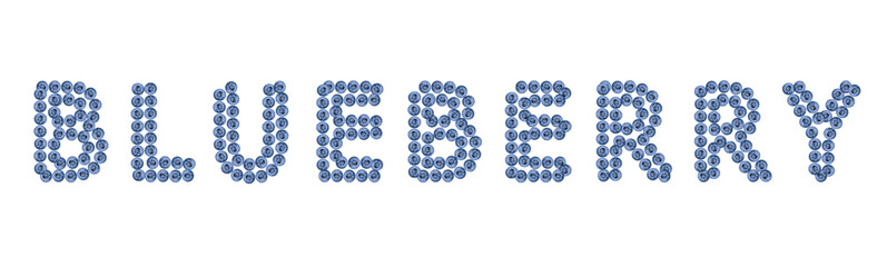 Word BLUEBERRY made from fresh blueberries on white