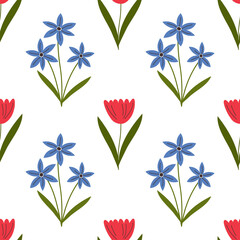 Seamless cute floral vector pattern background. Flower pattern on white background EPS