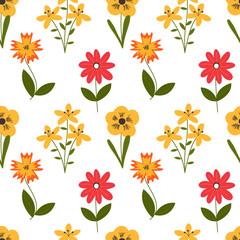 Seamless cute floral vector pattern background. Flower pattern on white background EPS