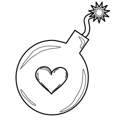 Outline coloring bomb with a heart 