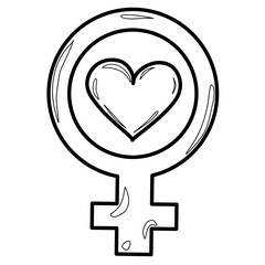 Outline coloring Female gender sign with heart 