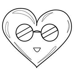 Outline coloring Smiling heart in round glasses