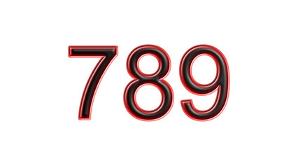 red 789 number 3d effect white background