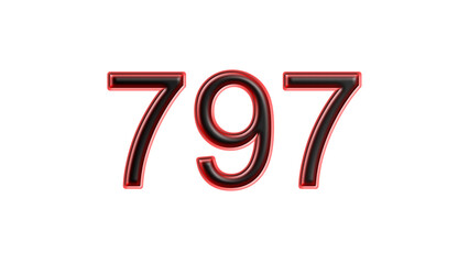 red 797 number 3d effect white background