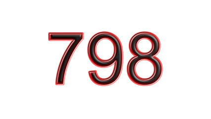 red 798 number 3d effect white background