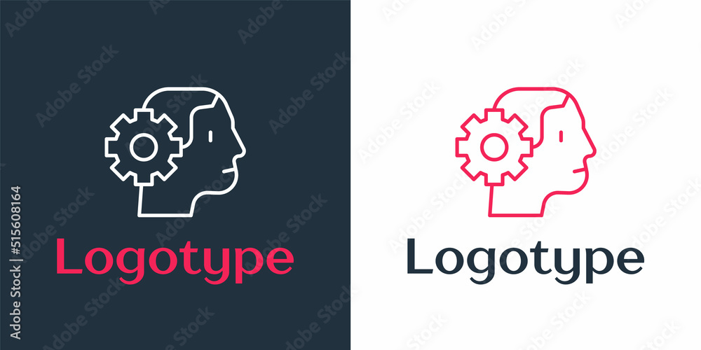 Poster logotype line humanoid robot icon isolated on white background. artificial intelligence, machine lea