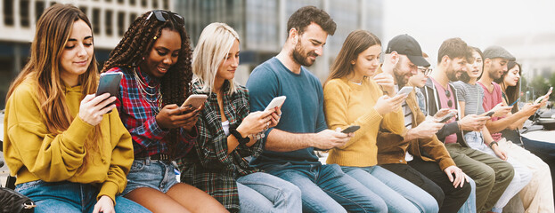 multiethnic Group of people using smartphone