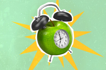 Photo artwork minimal picture of fruit bell ringing waking up isolated drawing green color...