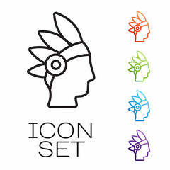 Black line Native American Indian icon isolated on white background. Set icons colorful. Vector