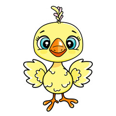 Cute parrots or chick. Funny kids vector illustration. Cartoon hand drawn colorful bird.