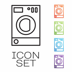 Black line Washer icon isolated on white background. Washing machine icon. Clothes washer - laundry machine. Home appliance symbol. Set icons colorful. Vector