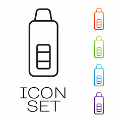 Obraz premium Black line Medical digital thermometer for medical examination icon isolated on white background. Set icons colorful. Vector