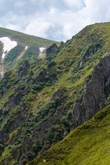 Mountain hiking. Beautiful mountain views. Coniferous forests and alpine meadows